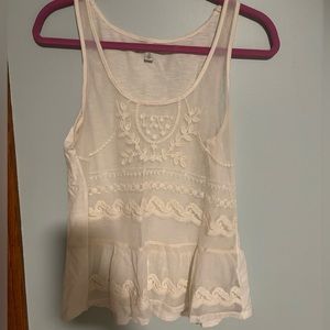 American Eagle Tank Top Lace See Through White